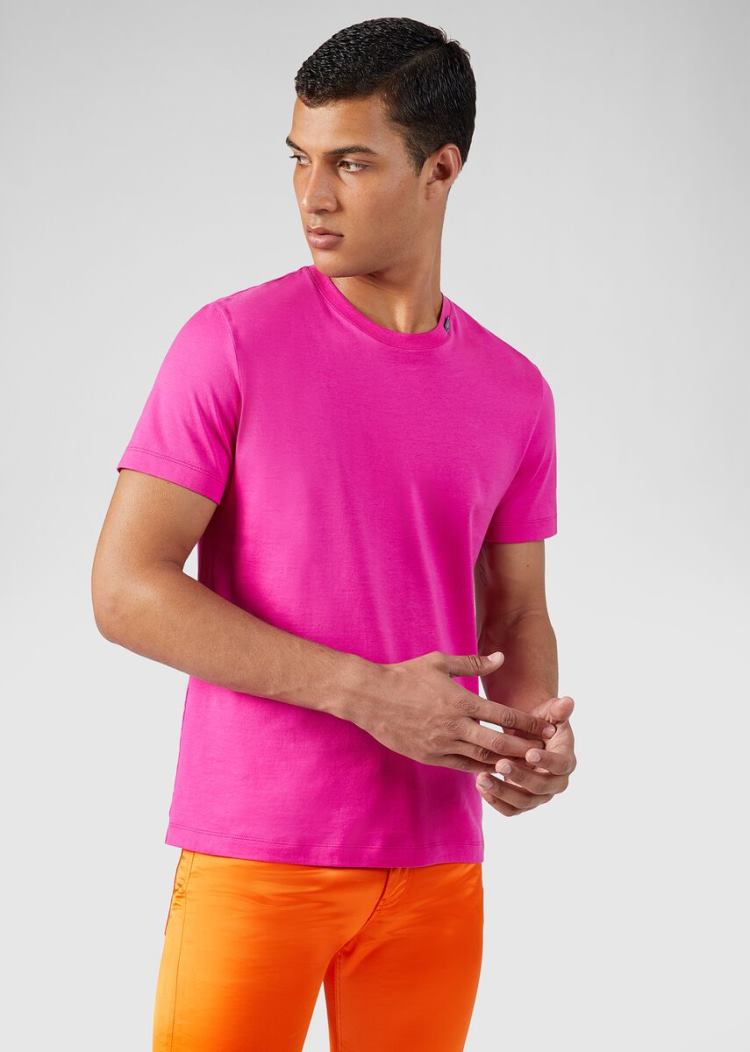 Versace Logo Tab T Shirt μπλουζακια ανδρικα ροζ | I9HPI64