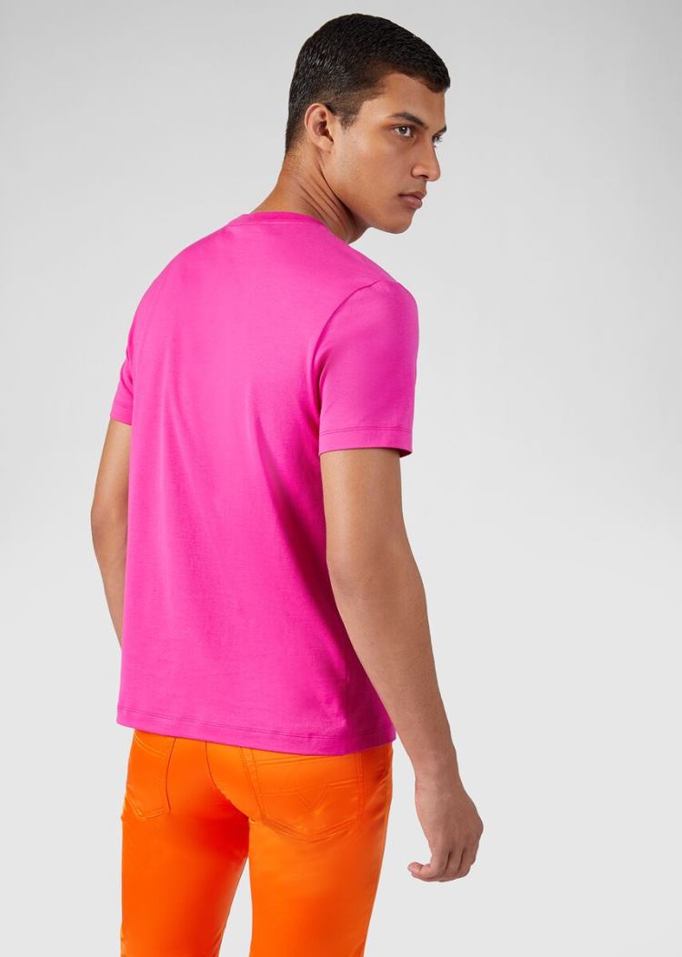 Versace Logo Tab T Shirt μπλουζακια ανδρικα ροζ | I9HPI64