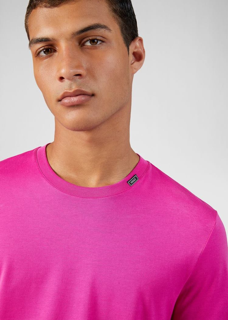Versace Logo Tab T Shirt μπλουζακια ανδρικα ροζ | I9HPI64