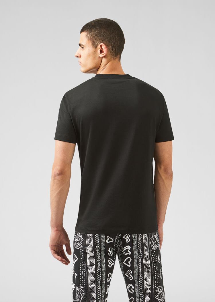 Versace Logo Tab T Shirt μπλουζακια ανδρικα μαυρα | VK7EMK4