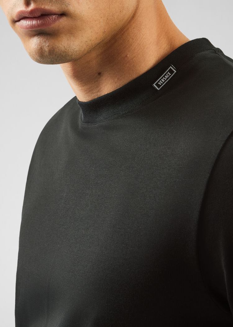 Versace Logo Tab T Shirt μπλουζακια ανδρικα μαυρα | VK7EMK4