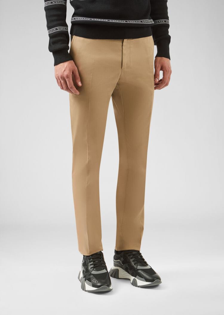 Versace Logo Tab Trousers παντελόνι ανδρικα Χακί | P753RO4