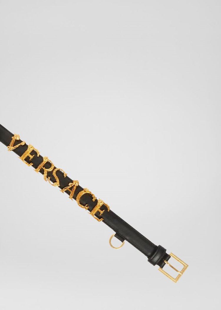 Versace Logo Thin Belt ζωνη γυναικεια μαυρα | NHCD0CZ