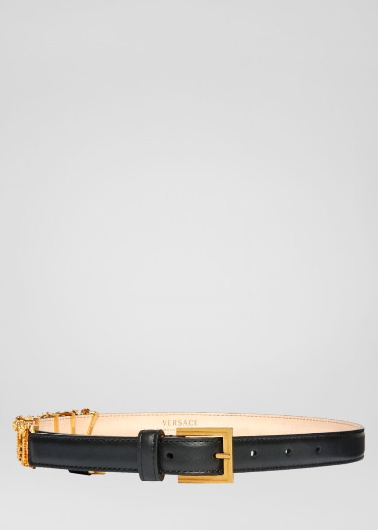 Versace Logo Thin Belt ζωνη γυναικεια μαυρα | NHCD0CZ
