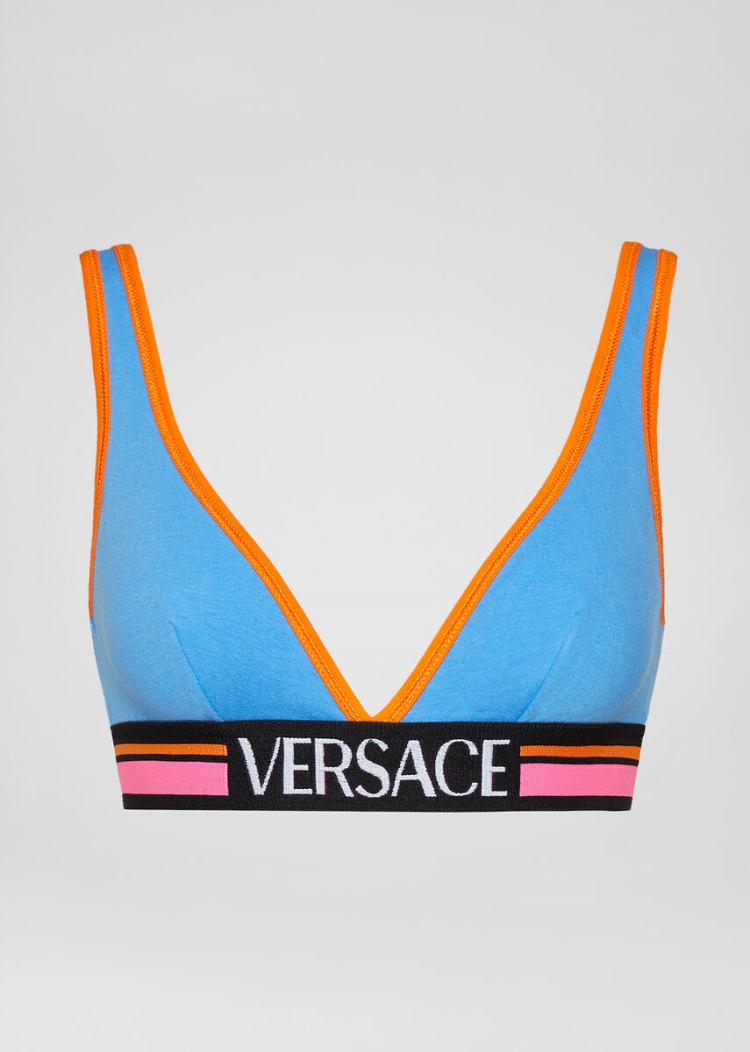 Versace Logo Triangle Bralette εσωρουχα γυναικεια μπλε | 94708ZY