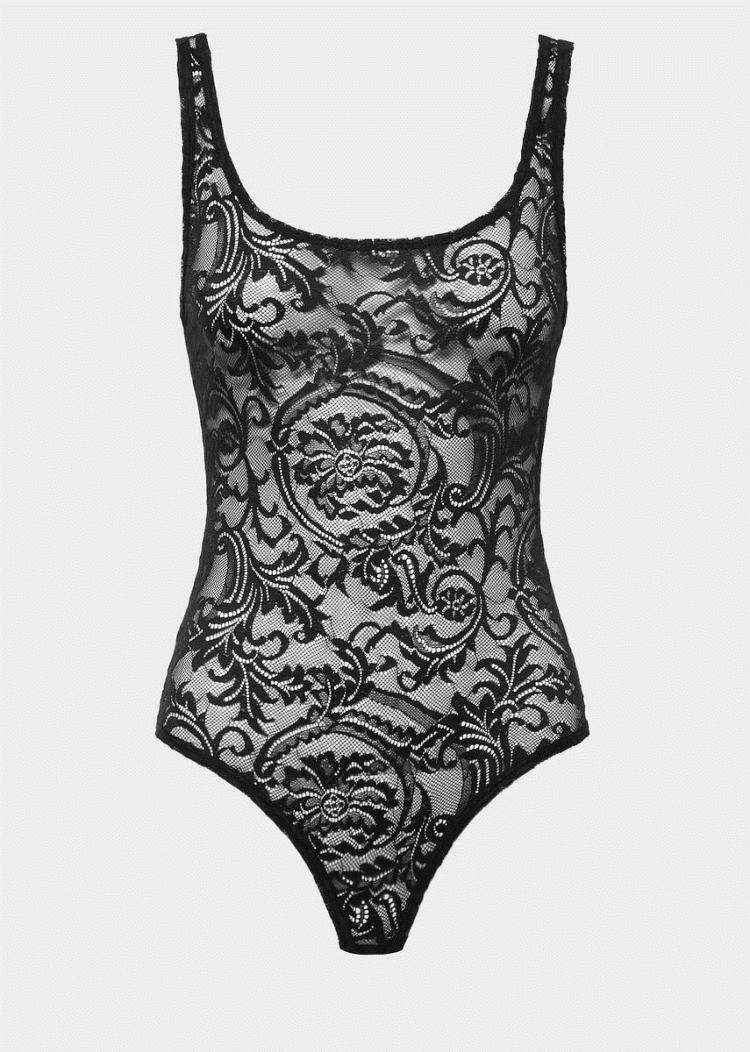 Versace Logo δαντελα Bodysuit εσωρουχα γυναικεια μαυρα | FB1IC32