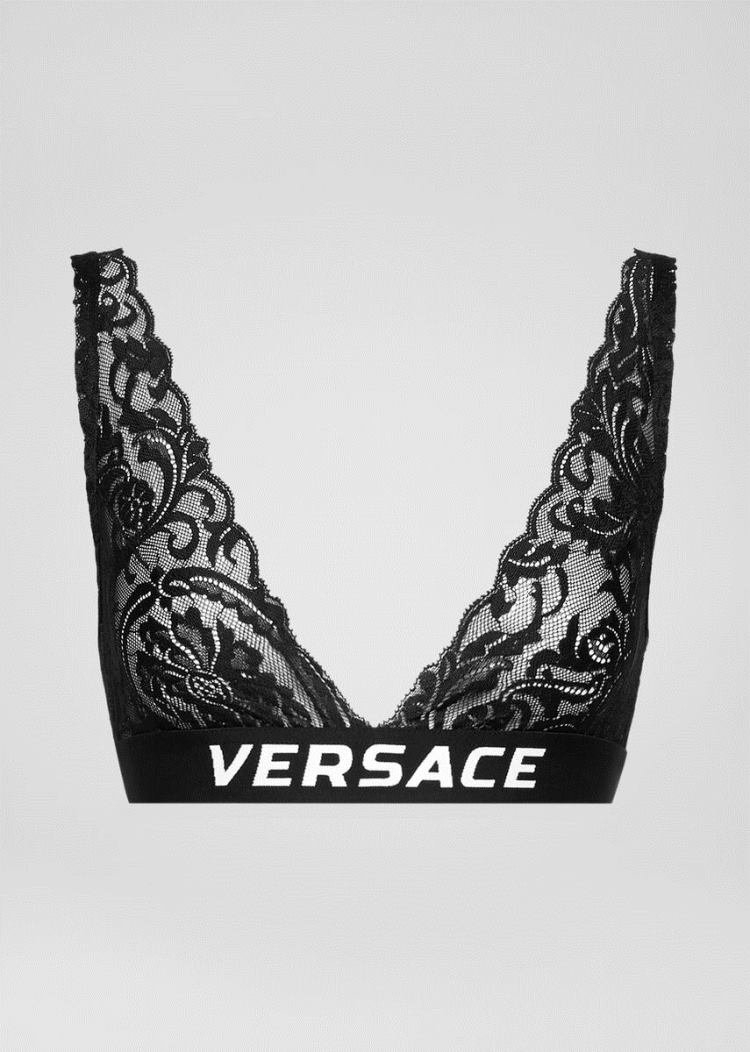 Versace Logo δαντελα Bralette εσωρουχα γυναικεια μαυρα | 7RNSPIY