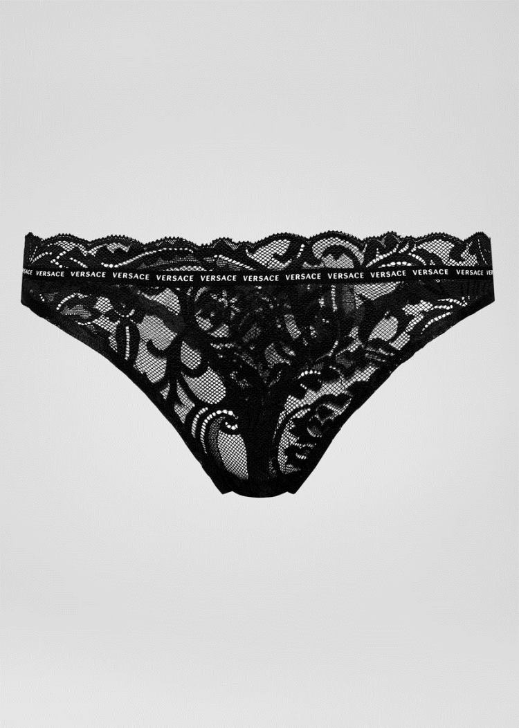Versace Logo δαντελα Στρινγκ εσωρουχα γυναικεια μαυρα | J5LRHS0
