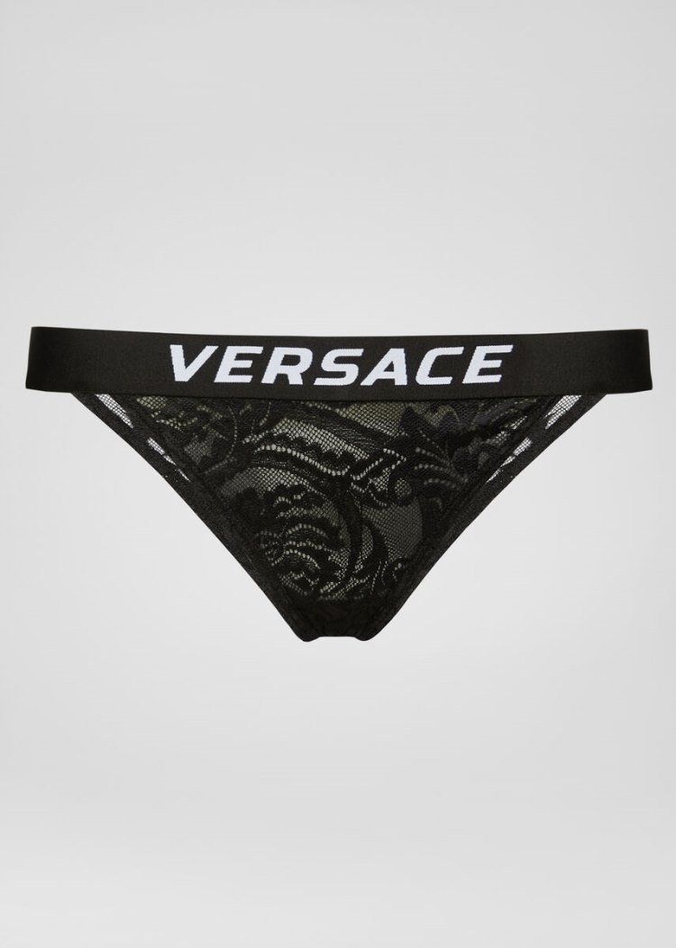 Versace Logo δαντελα Στρινγκ εσωρουχα γυναικεια μαυρα | MATSTPN