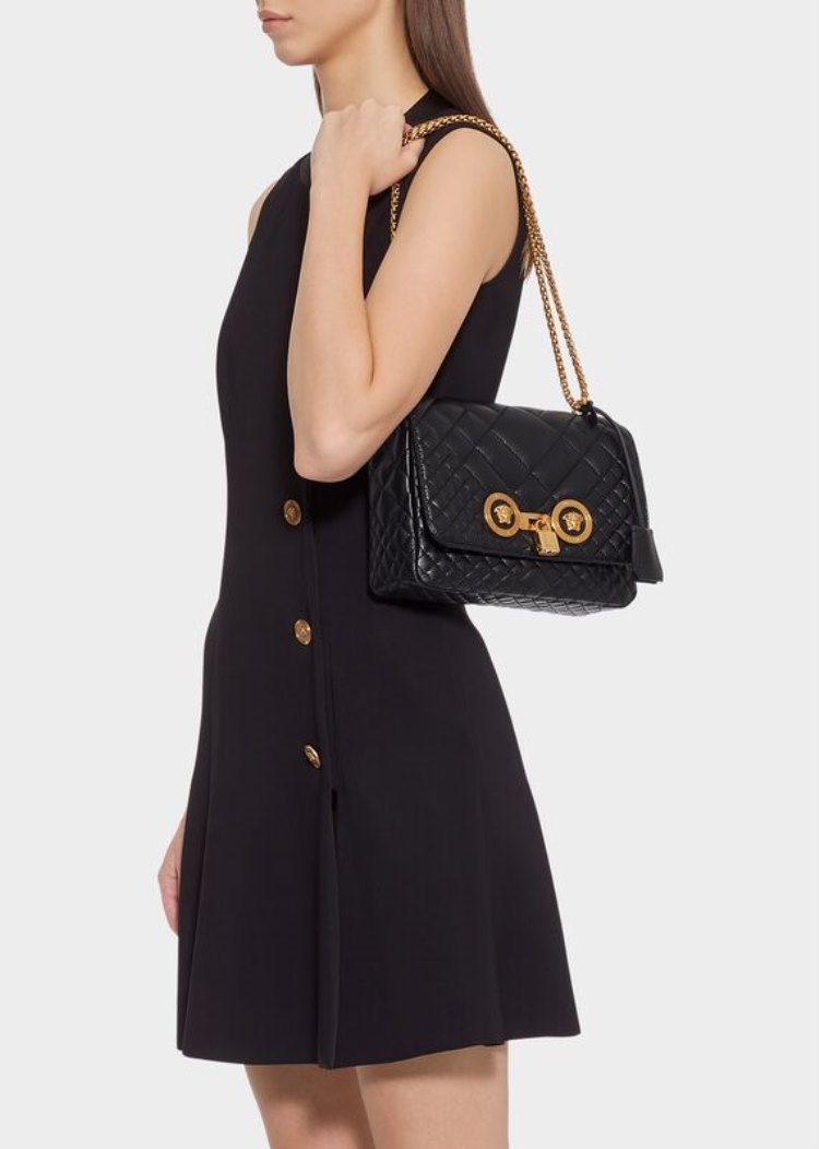 Versace Medium Quilted Icon Shoulder Bag Icon Bag γυναικεια μαυρα | 27SK9DZ