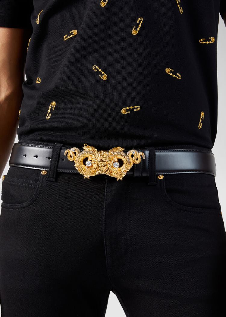 Versace Medusa Accent Belt ζωνη ανδρικα μαυρα | 99MFBQ3