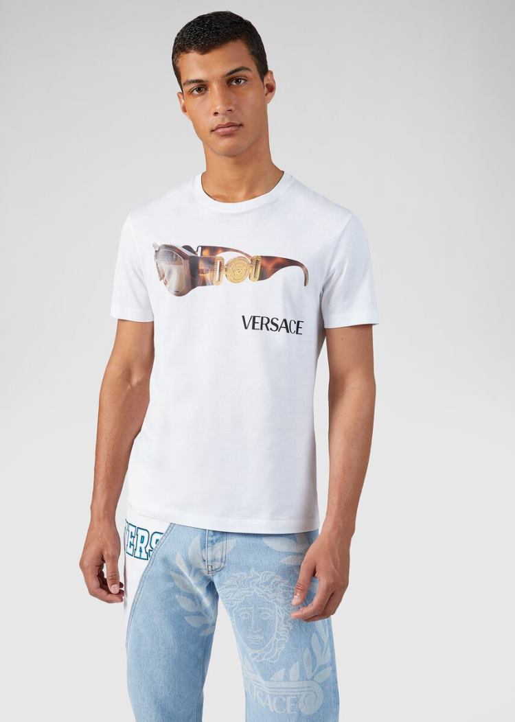 Versace Medusa Biggie Print T Shirt μπλουζακια ανδρικα ασπρα | L63M5N8