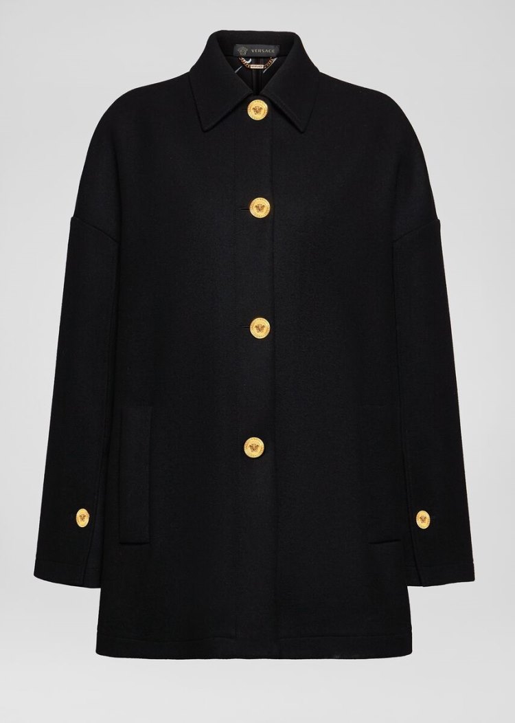 Versace Medusa Button Wool Felt Coat μπουφαν γυναικεια μαυρα | BBKX5ID