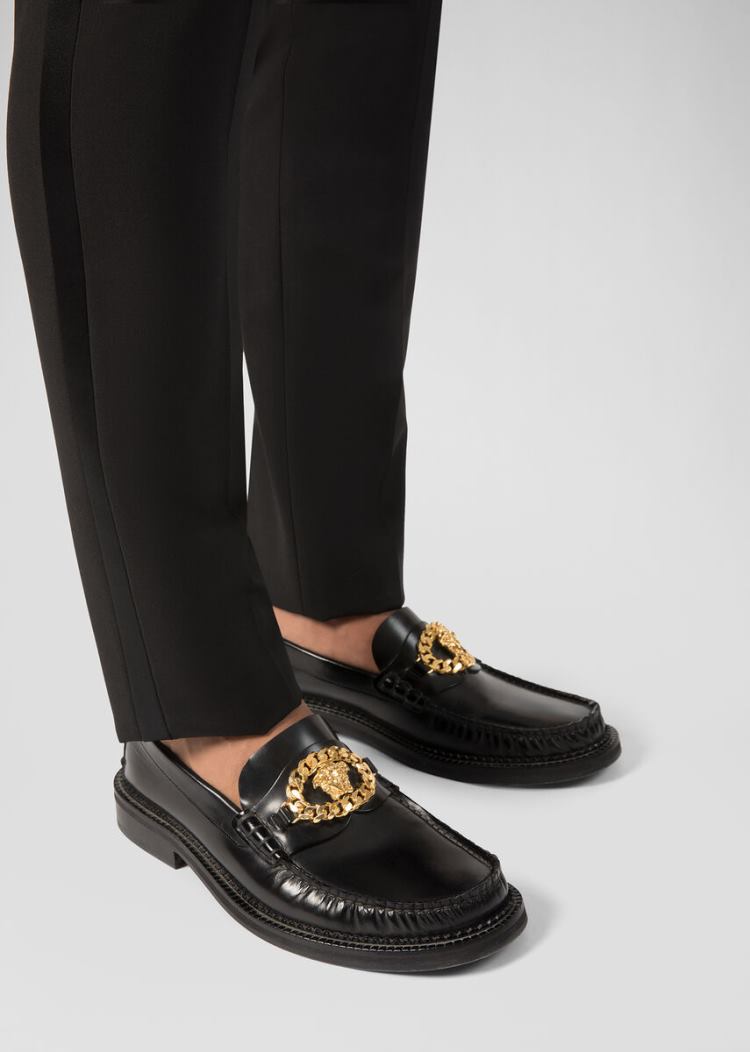 Versace Medusa Chain δερματινα Loafers Loafers ανδρικα μαυρα | RCI6QJT