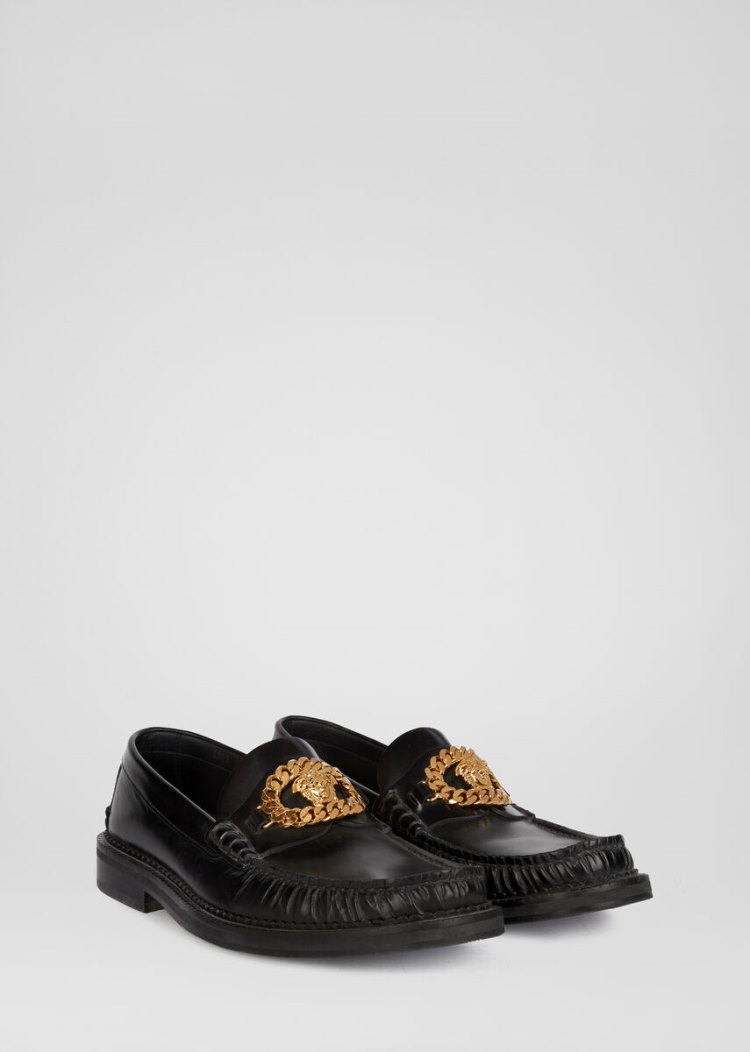 Versace Medusa Chain δερματινα Loafers Loafers ανδρικα μαυρα | RCI6QJT