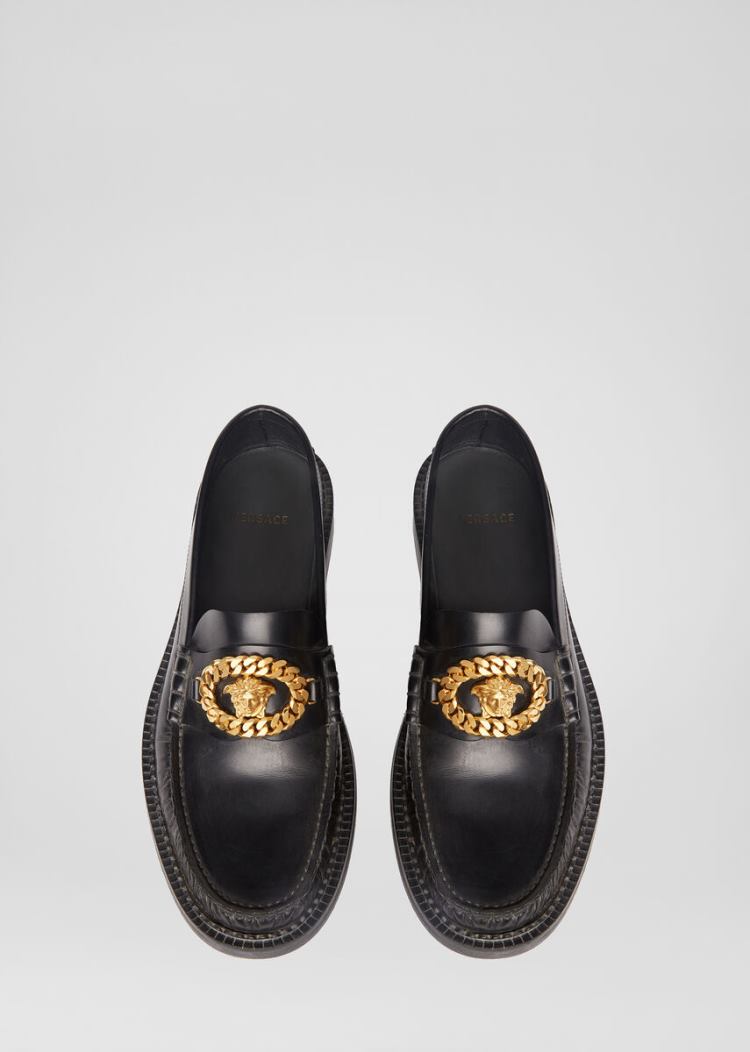 Versace Medusa Chain δερματινα Loafers Loafers ανδρικα μαυρα | RCI6QJT