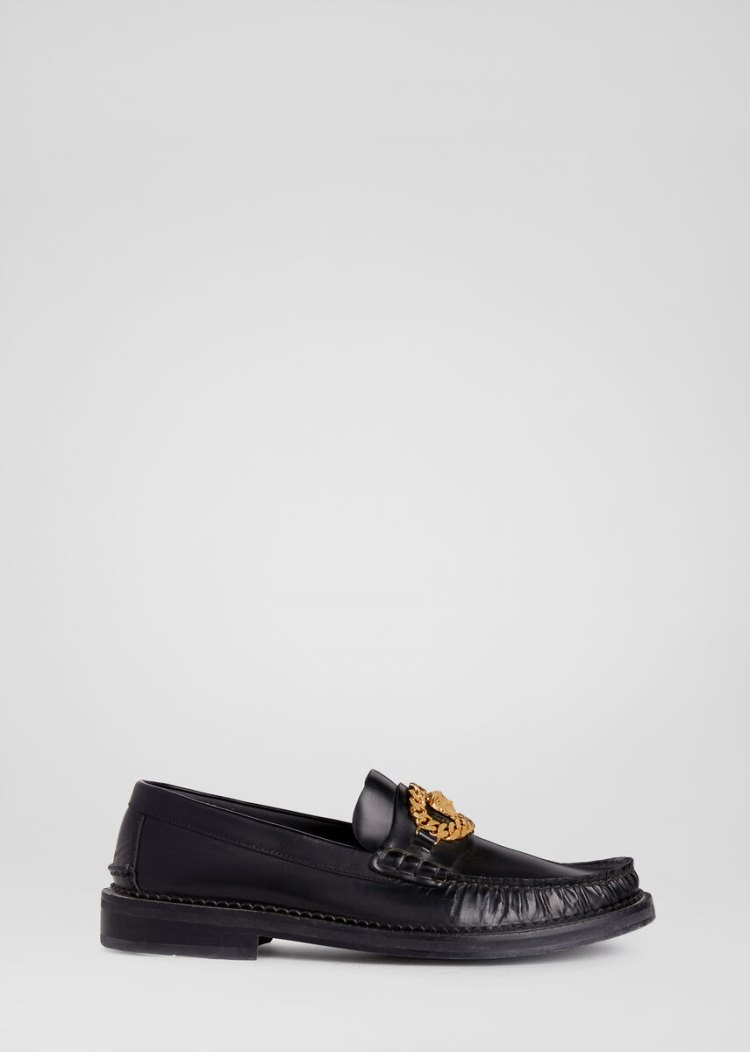 Versace Medusa Chain δερματινα Loafers Loafers ανδρικα μαυρα | RCI6QJT
