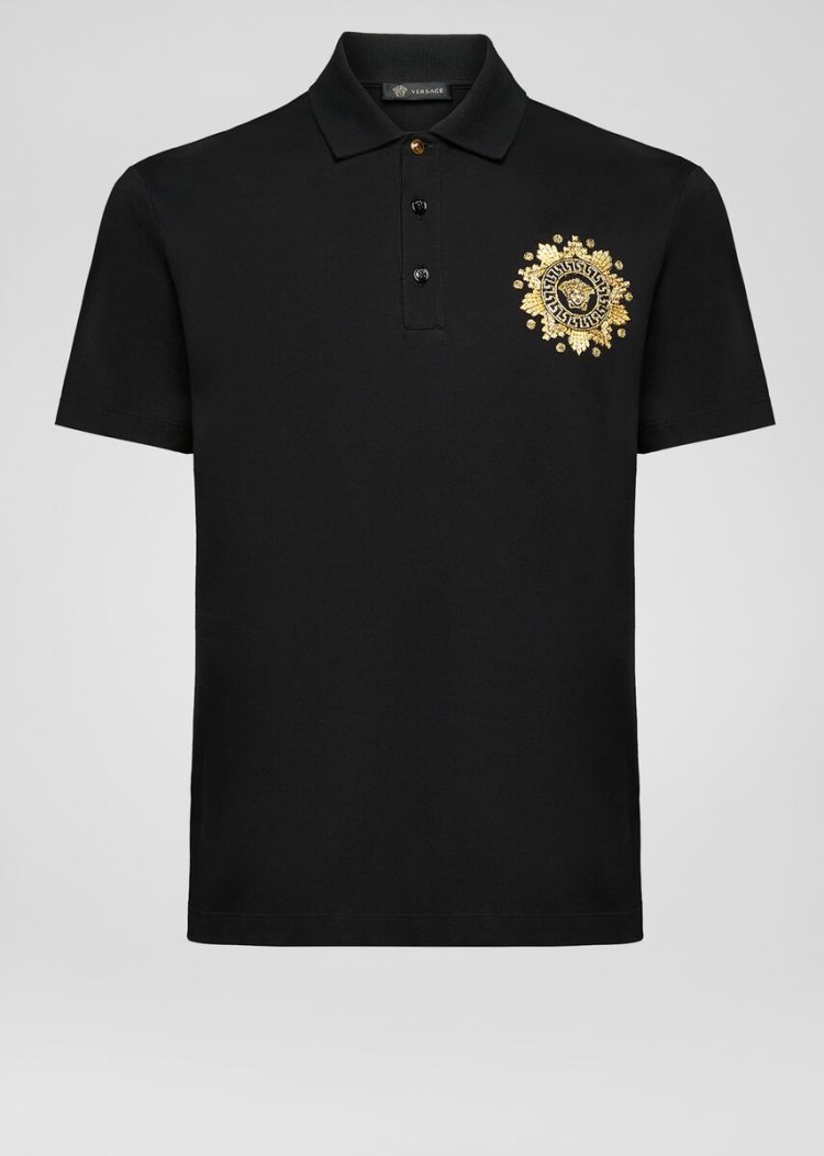 Versace Medusa Embroidered Polo Shirt μπλουζακια πολο ανδρικα μαυρα | 9UPG0E9