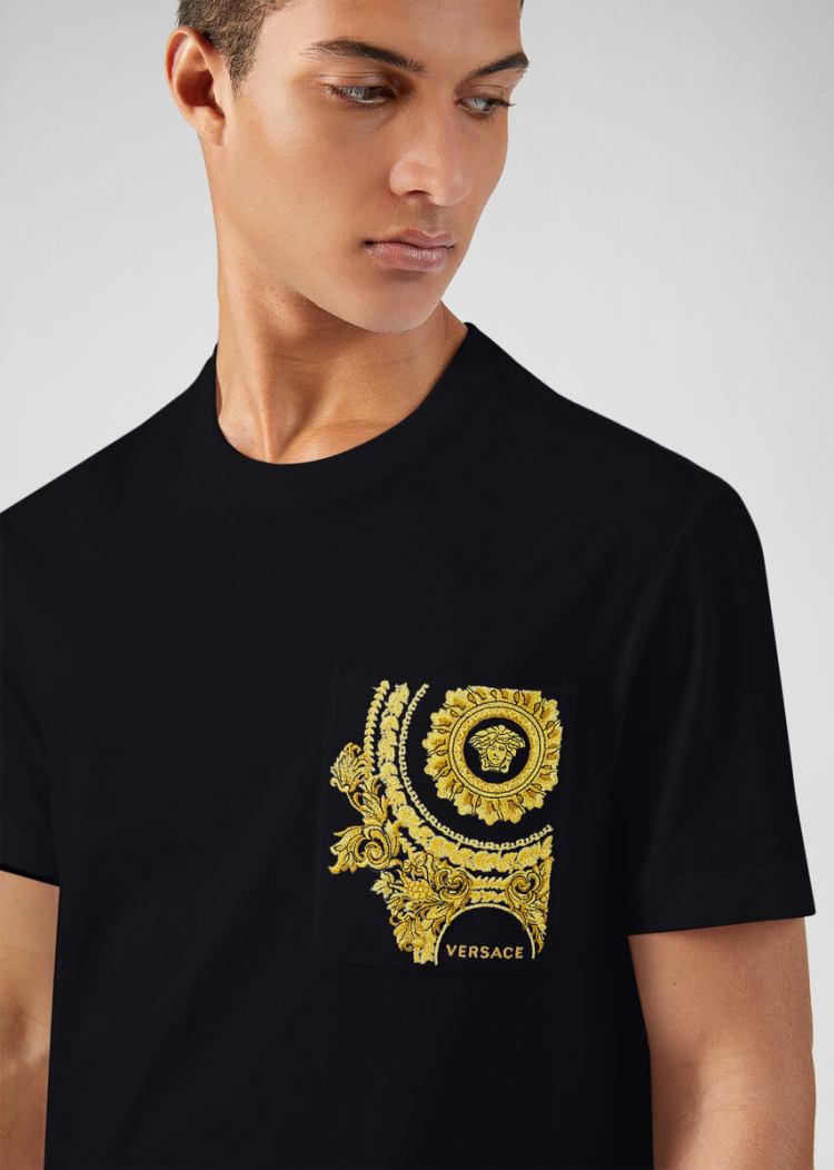 Versace Medusa Embroidered T Shirt μπλουζακια ανδρικα μαυρα | 953MOYF