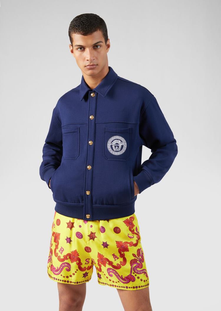Versace Medusa Embroidered βαμβακερα Jacket μπουφαν ανδρικα μπλε | 239GBK2