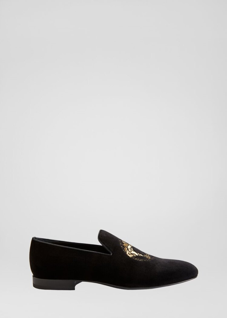 Versace Medusa Head Velvet Mules Loafers ανδρικα μαυρα | 81MOO0R