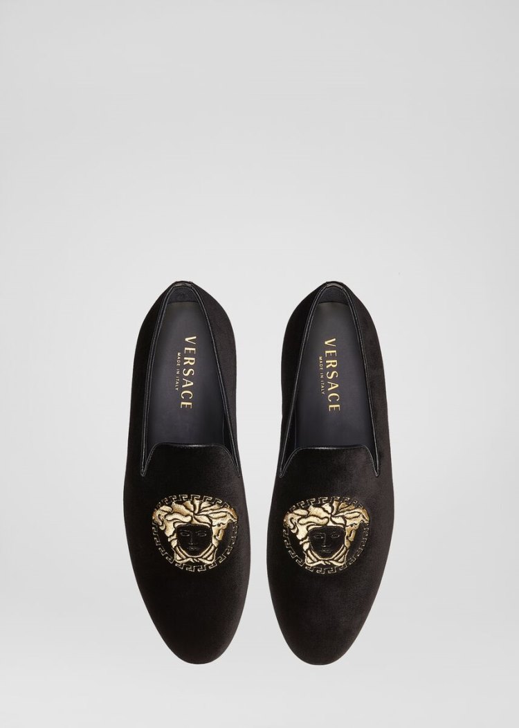 Versace Medusa Head Velvet Mules Loafers ανδρικα μαυρα | 81MOO0R