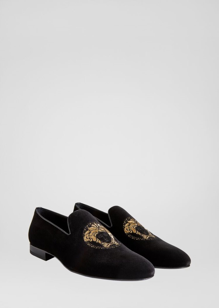 Versace Medusa Head Velvet Mules Loafers ανδρικα μαυρα | 81MOO0R