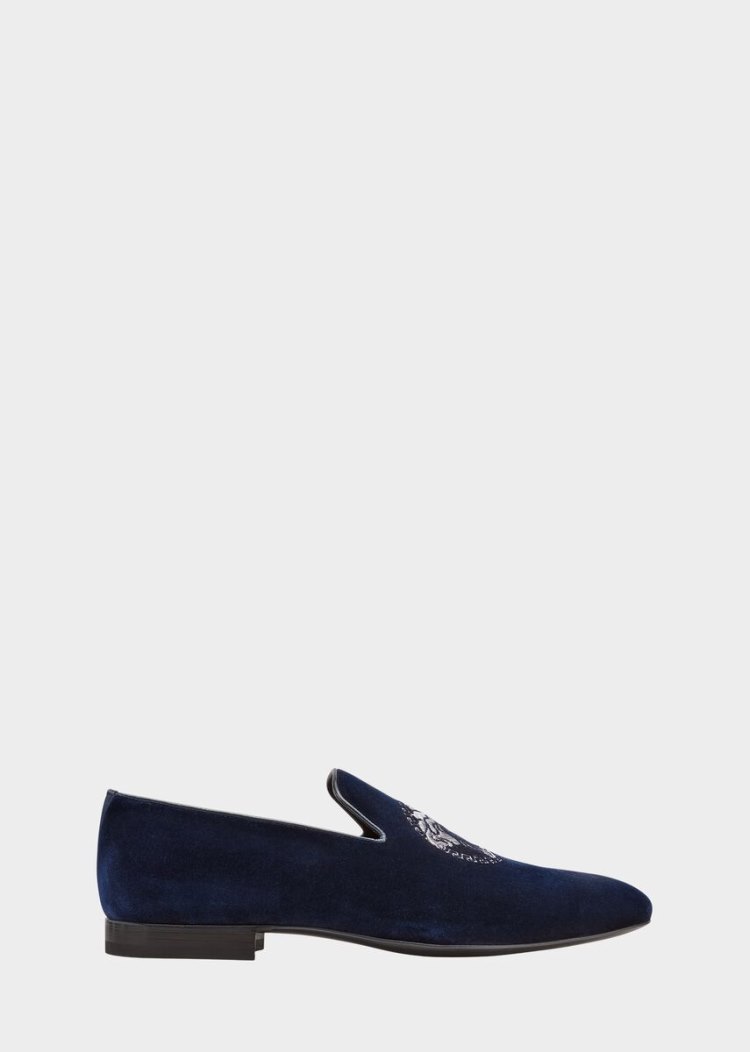 Versace Medusa Head Velvet Mules Loafers ανδρικα μπλε | GB23HPO