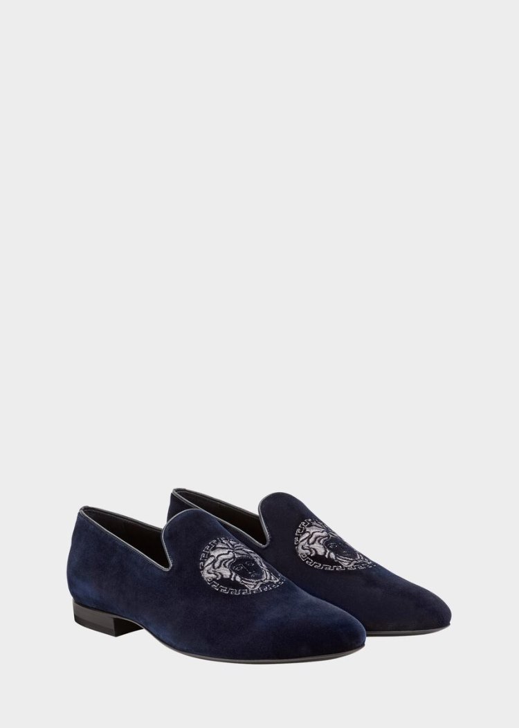 Versace Medusa Head Velvet Mules Loafers ανδρικα μπλε | GB23HPO