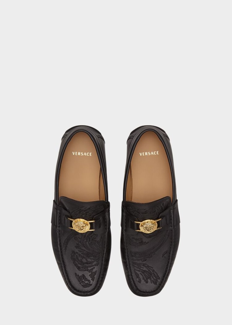 Versace Medusa Medallion Embroidered Loafers Loafers ανδρικα μαυρα | DFQBLJR