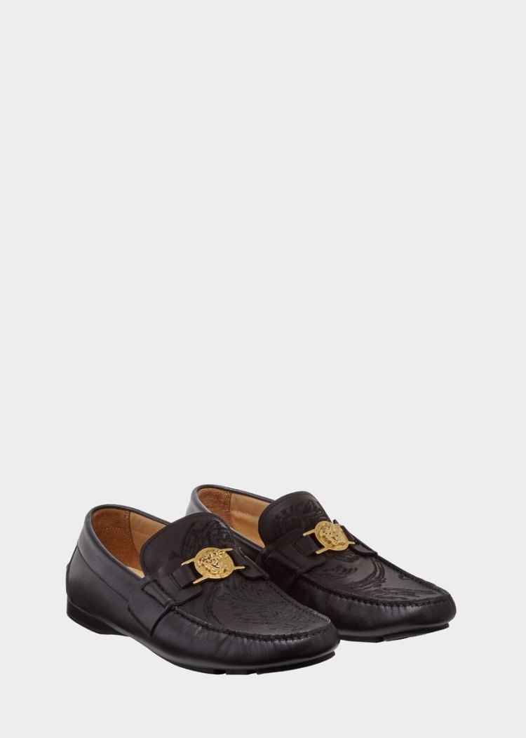 Versace Medusa Medallion Embroidered Loafers Loafers ανδρικα μαυρα | DFQBLJR