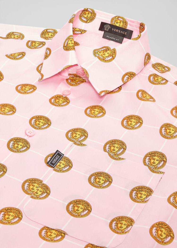 Versace Medusa Medallion Print Shirt πουκαμισα ανδρικα ροζ | IV6W4A4