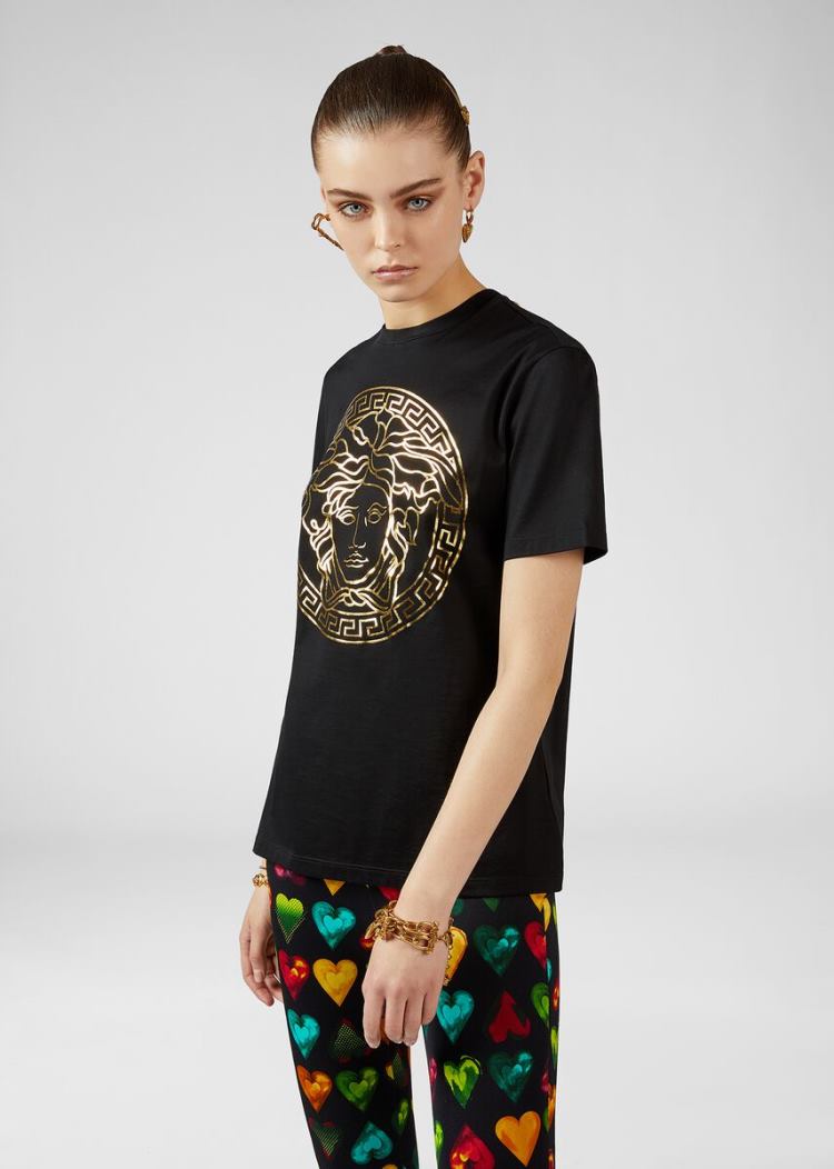 Versace Medusa Motif Loose Fit T Shirt μπλουζακια γυναικεια μαυρα | NV4A2KV