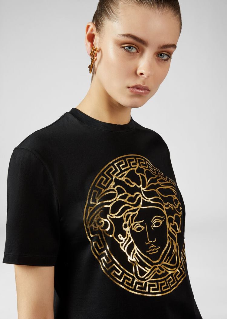 Versace Medusa Motif Loose Fit T Shirt μπλουζακια γυναικεια μαυρα | NV4A2KV