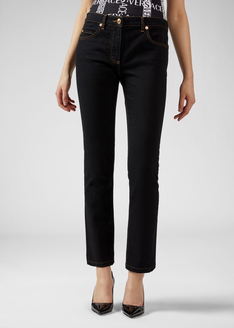 Versace Medusa Motif Straight Leg Jeans τζιν παντελονι γυναικεια μαυρα | 3RGK53F