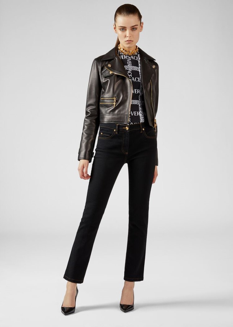 Versace Medusa Motif Straight Leg Jeans τζιν παντελονι γυναικεια μαυρα | 3RGK53F