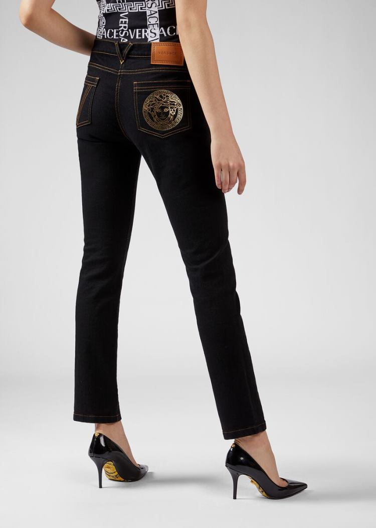 Versace Medusa Motif Straight Leg Jeans τζιν παντελονι γυναικεια μαυρα | 3RGK53F