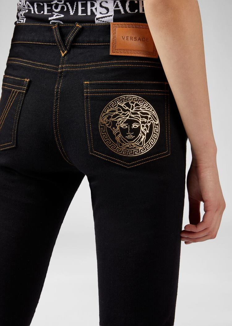 Versace Medusa Motif Straight Leg Jeans τζιν παντελονι γυναικεια μαυρα | 3RGK53F