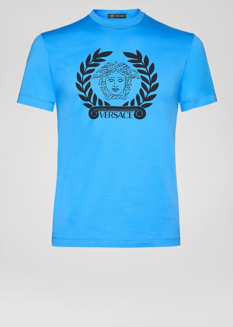 Versace Medusa Print T Shirt μπλουζακια ανδρικα μπλε | B9Q91G3