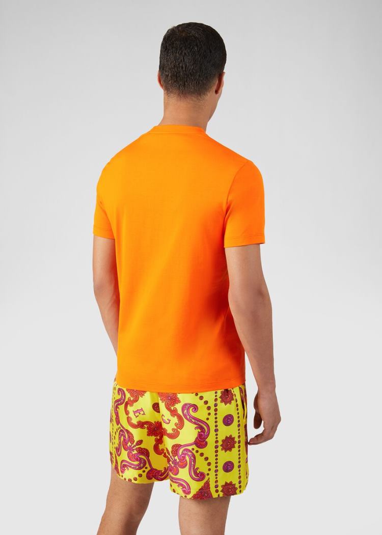 Versace Medusa Print T Shirt μπλουζακια ανδρικα πορτοκαλι | C3U9IS7