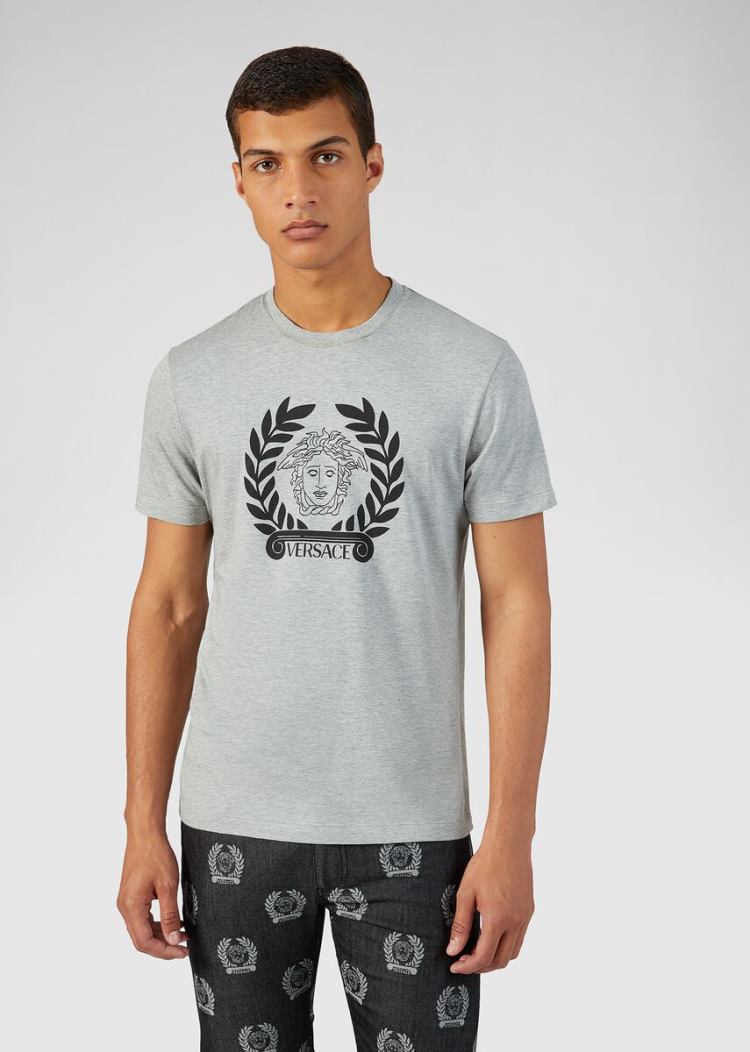 Versace Medusa Print T Shirt μπλουζακια ανδρικα γκρι | UXVB13X