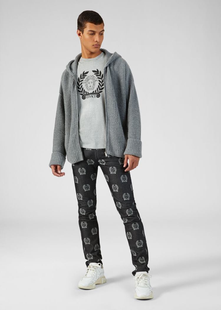 Versace Medusa Print T Shirt μπλουζακια ανδρικα γκρι | UXVB13X