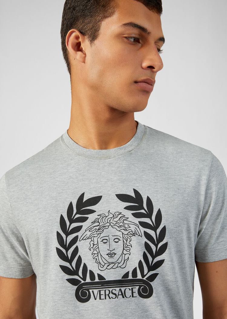 Versace Medusa Print T Shirt μπλουζακια ανδρικα γκρι | UXVB13X