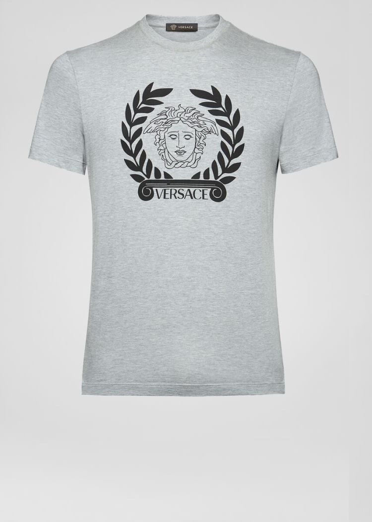 Versace Medusa Print T Shirt μπλουζακια ανδρικα γκρι | UXVB13X