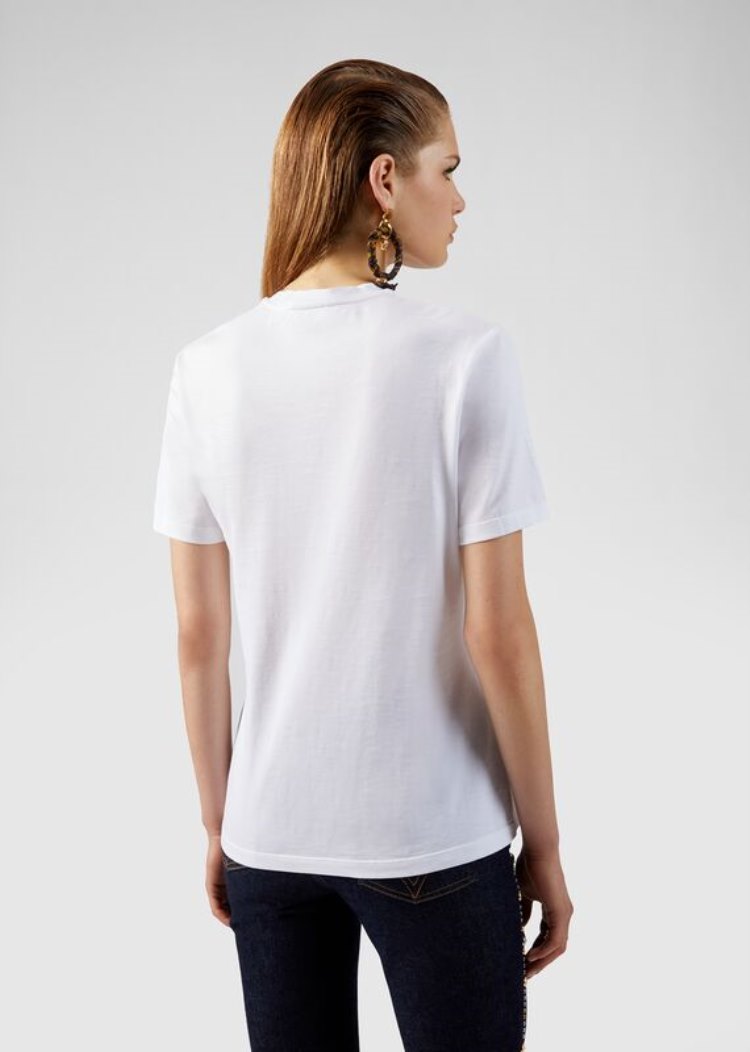 Versace Medusa Signature Motif Slim Fit T Shirt μπλουζακια γυναικεια ασπρα χρυσο χρωμα | HCS73YU