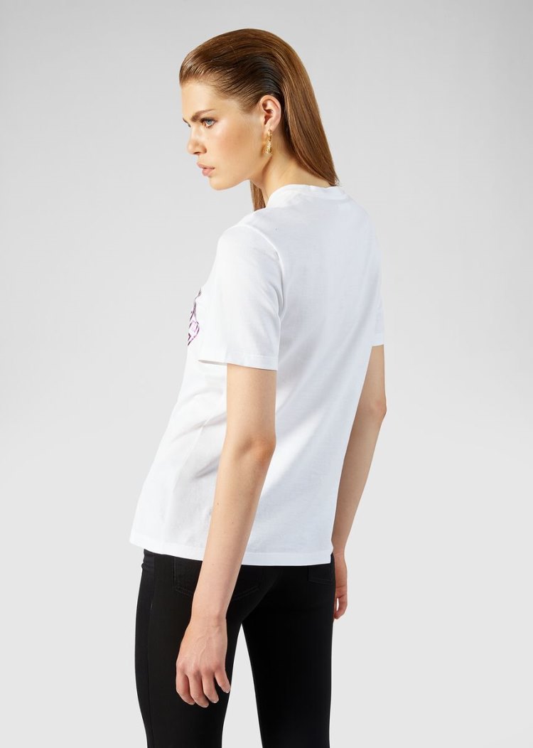 Versace Medusa Signature Motif T Shirt μπλουζακια γυναικεια ασπρα μωβ | 9D9T7GH