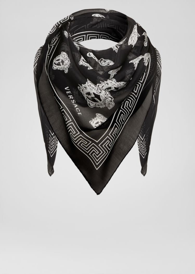 Versace Medusa Silk Scarf κασκολ γυναικεια μαυρα ασπρα | JUC6HVD