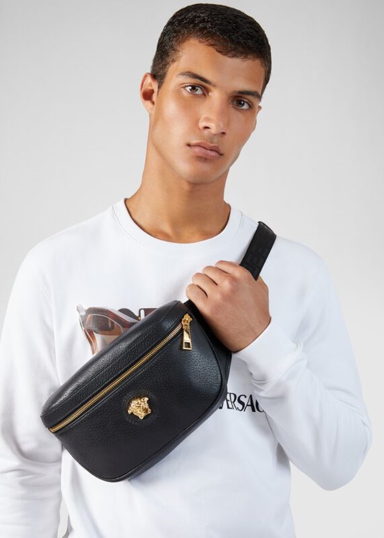 Versace Medusa Stud δερματινα Belt Bag Τσαντα Μεσησ ανδρικα μαυρα | NZDGBOB