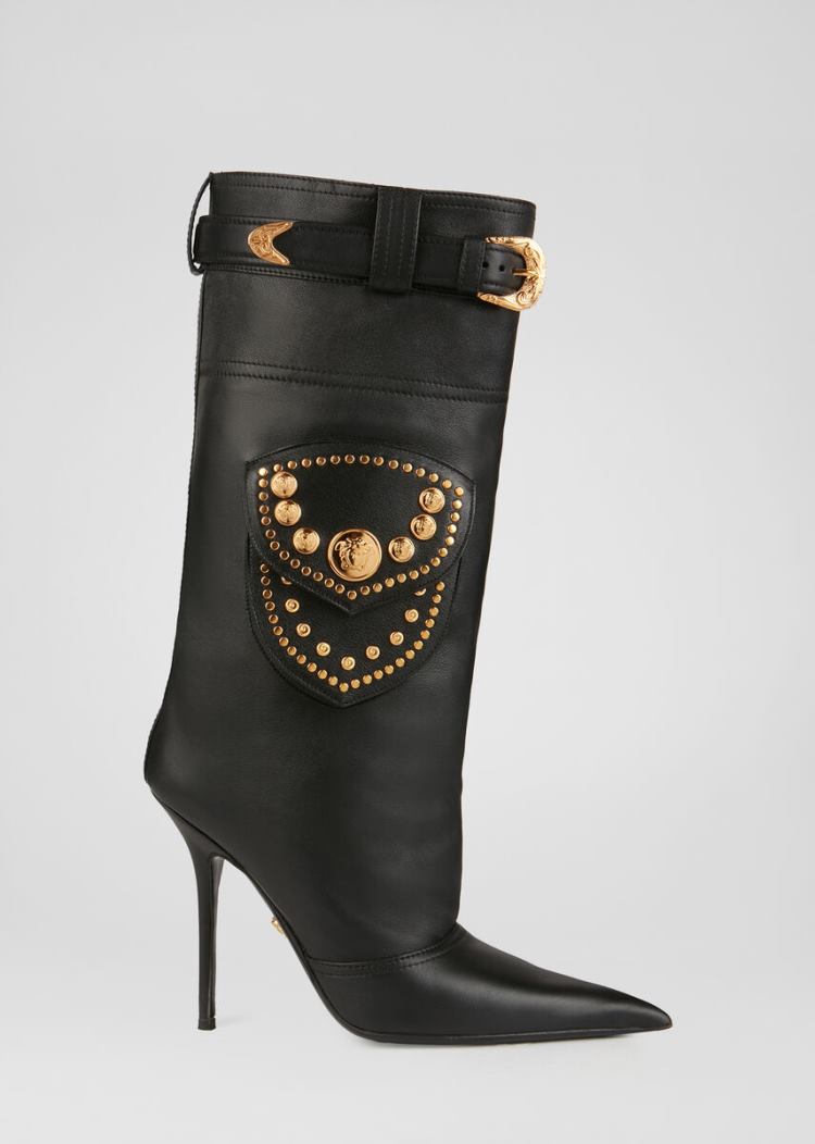 Versace Medusa Western High Heel Boots μποτεσ γυναικεια μαυρα | OX6YKGN