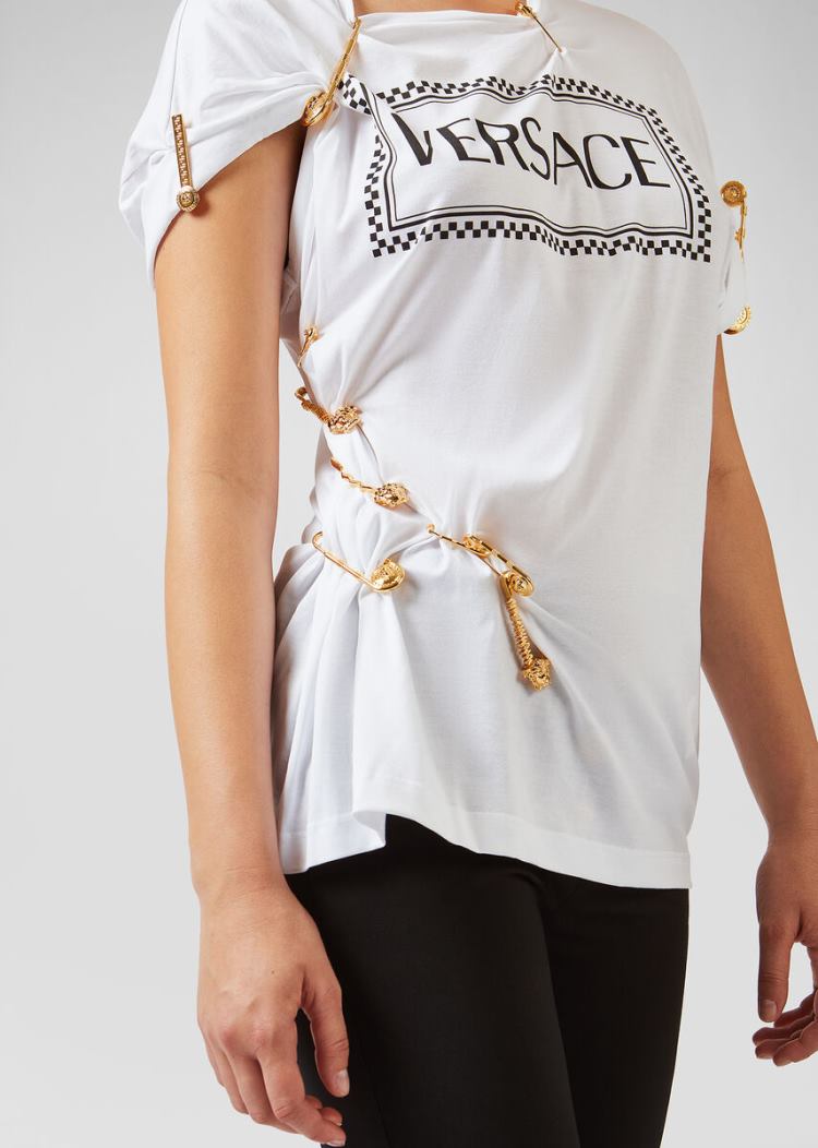 Versace Medusa Ασφαλείας Pin 90s Vintage Logo T Shirt μπλουζακια γυναικεια ασπρα | 4LZCSEZ
